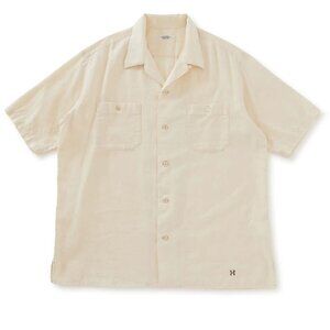 HOLLYWOOD RANCH MARKET H-embroidered cotton linen open collar shirt small